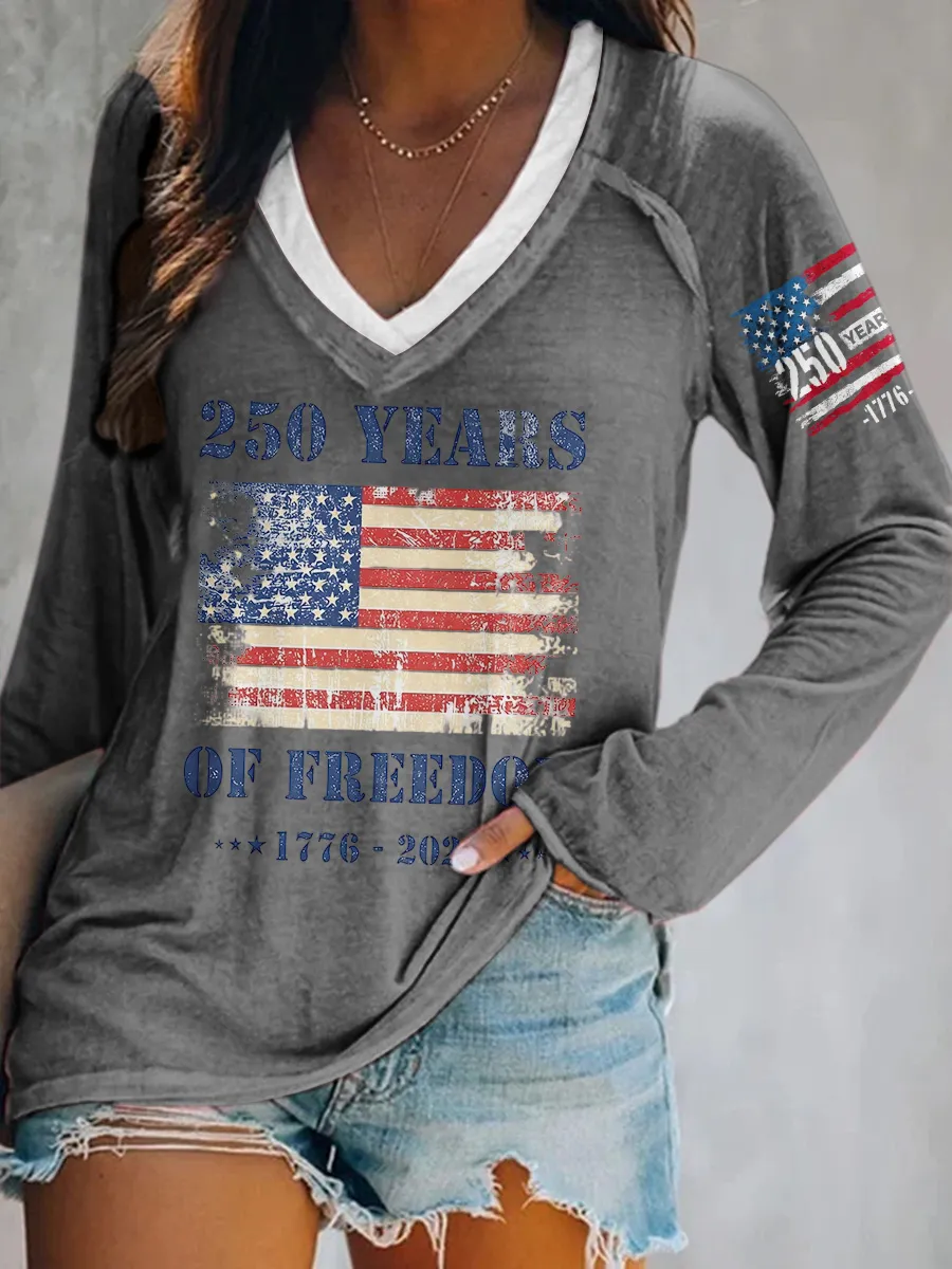 Ladies' Leisure 250Th Anniversary Celebration V-Neck Long Sleeved T-Shirt