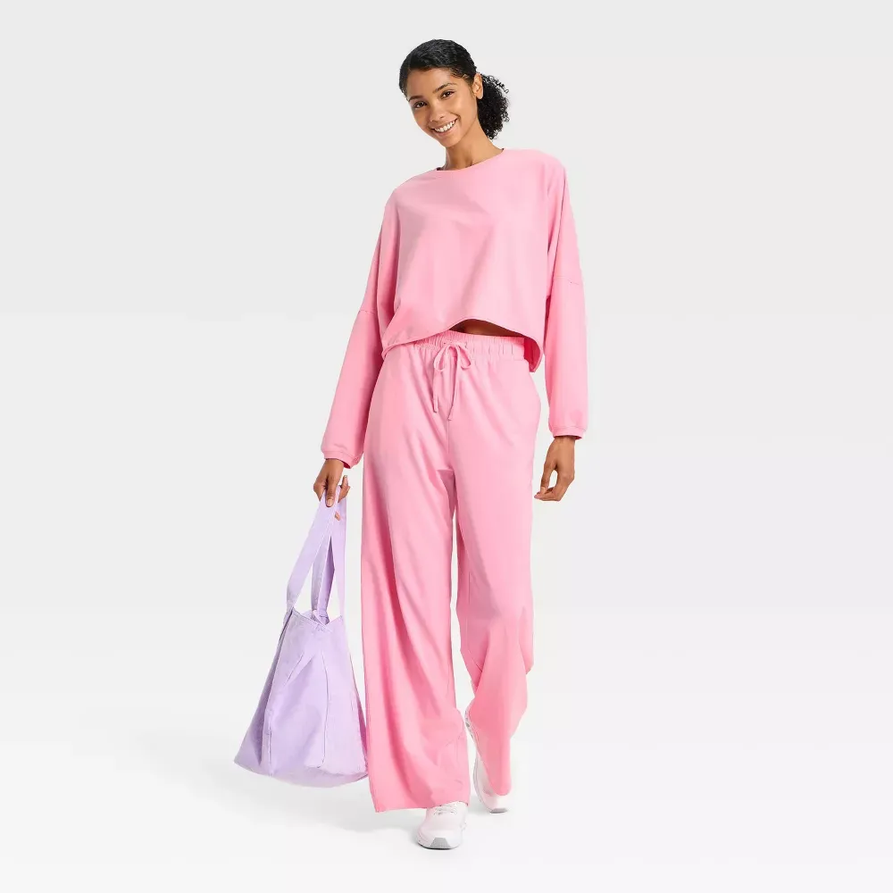 Women’s Washed Jersey Long Sleeve Top & Wide Leg Pants Set