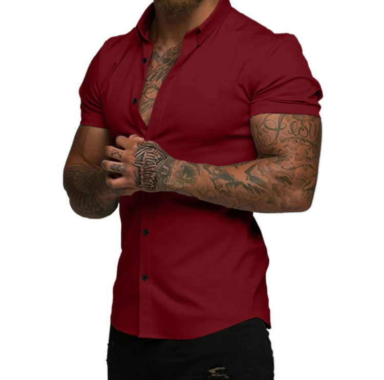 Men's Muscle Fit Short Sleeve Dress Shirt – Wrinkle-Free Casual Button Down Shirt