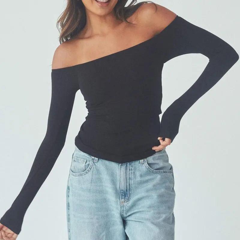 Ribbed Off The Shoulder Long Sleeve
