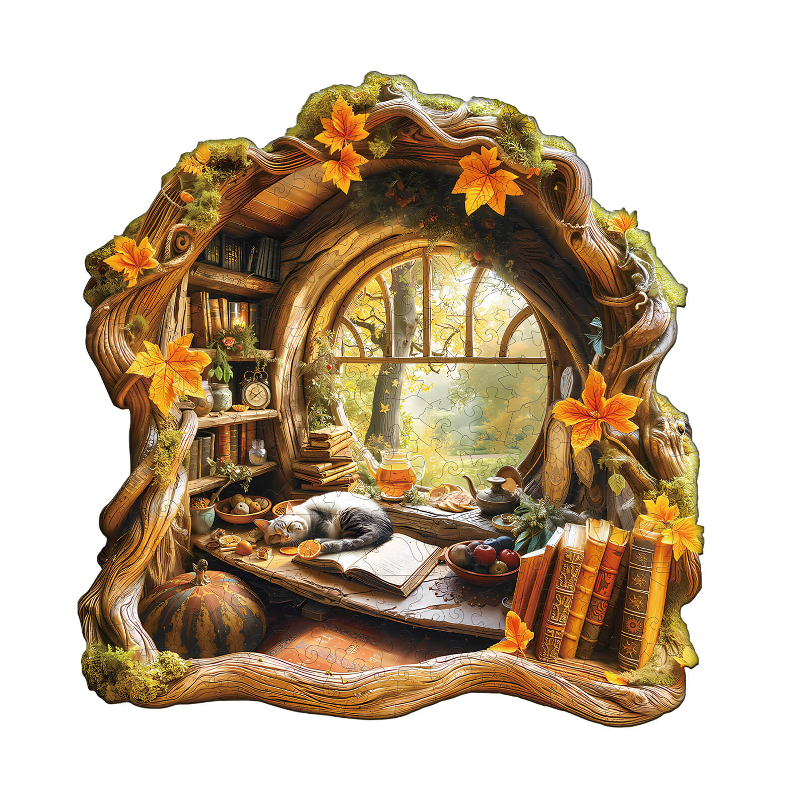 Tree house window view Wooden Jigsaw Puzzle