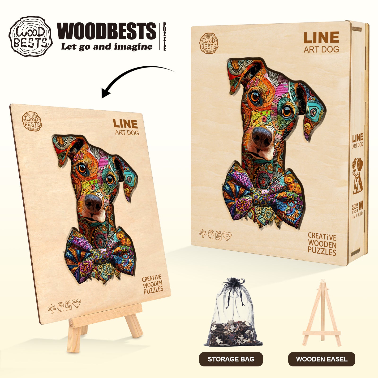 Line Art Dog Wooden Jigsaw Puzzle