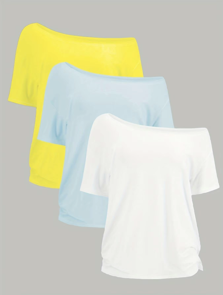 Women's Solid Color Casual Tee - Short Sleeve T-shirt for All Seasons