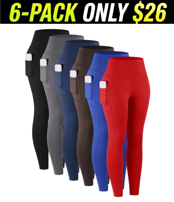 6-PACK High Waist Pants With Pockets Running Yoga Leggings for Women Leggings with Pockets