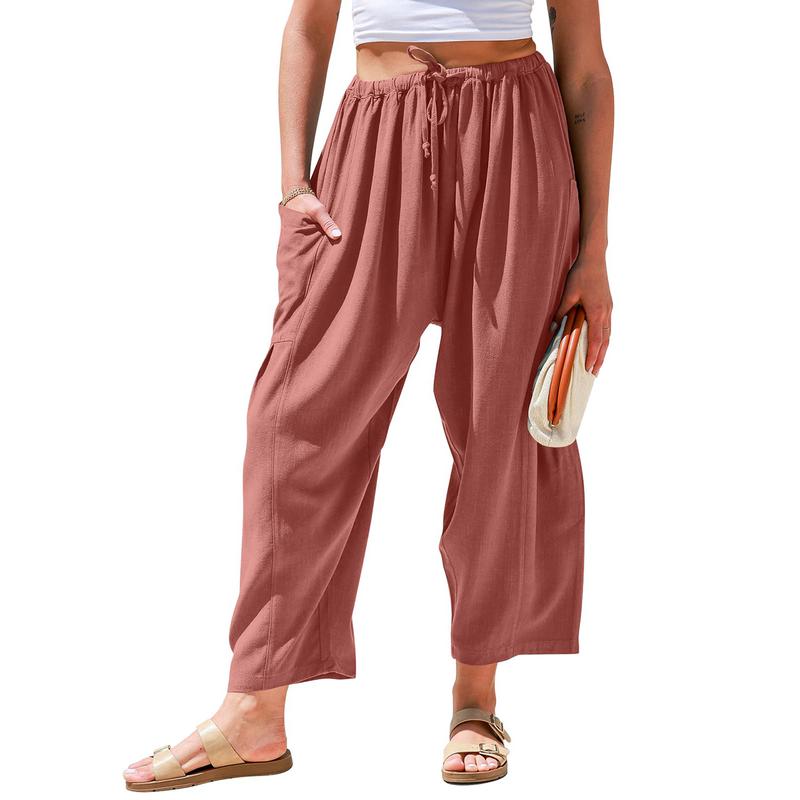 Women’s Breathable Linen Pants – Wide Leg Loose Fit with Pockets – Plus Size Friendly Summer Trousers for Travel & Daily Comfort (Sizes S–5XL)