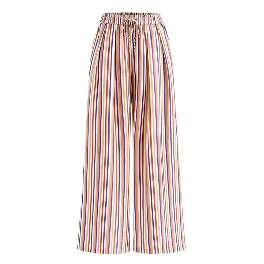 Women’s Striped Elastic Waist Wide Leg Palazzo Pants