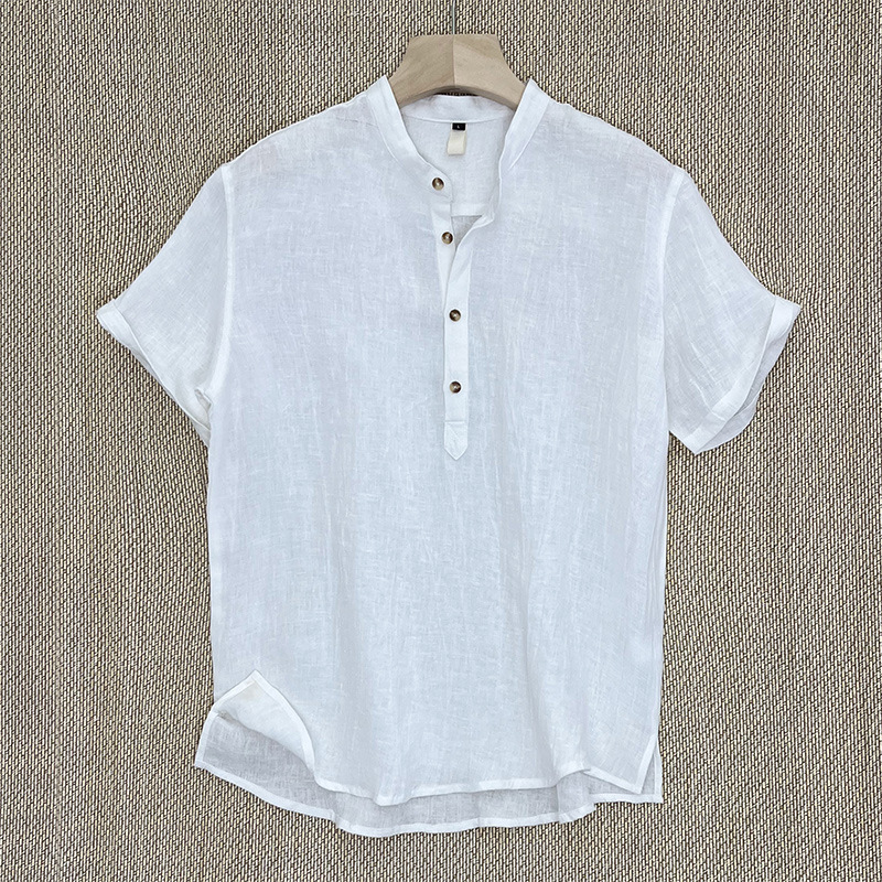 Vintage Linen Solid Henley Collar Shirt
