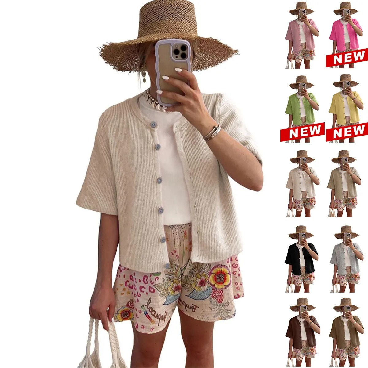 Women's Lightweight Short Sleeve Cardigan Soft Ribbed Knit Button Down Layering Top