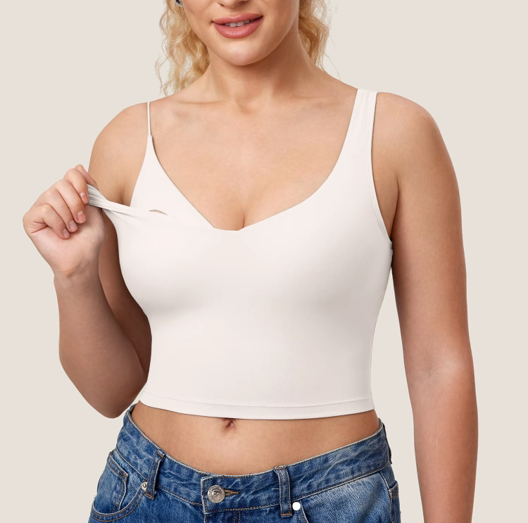V Neck Nursing Crop Tank Top – Soft Maternity Bra for Breastfeeding & Sleep