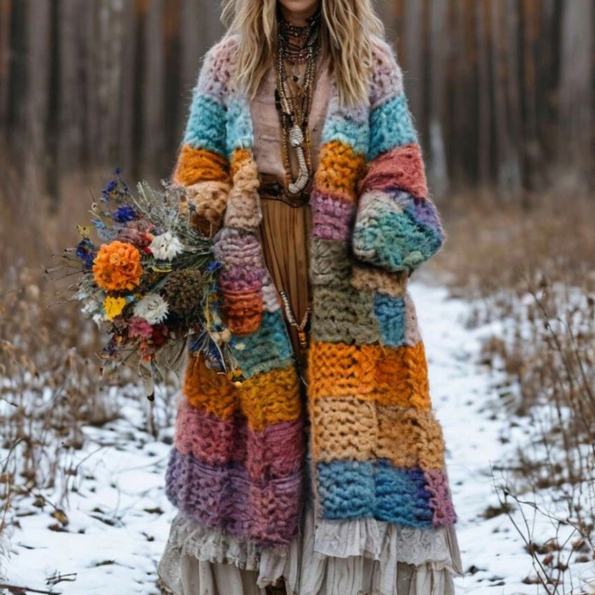 Women's Colorful  Patchwork Pattern Print Cardigan 53ef