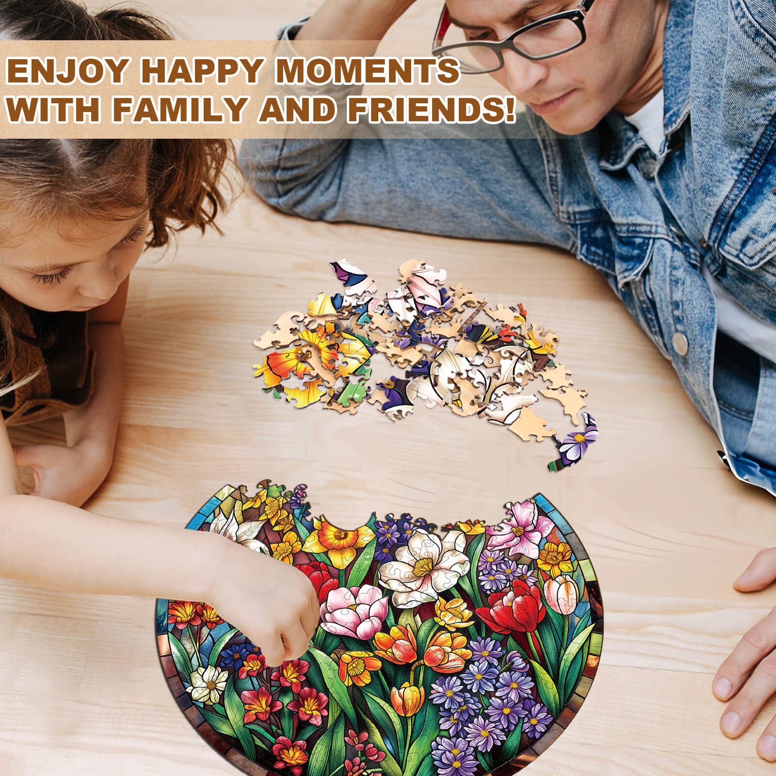 Stained Glass Flowers Wooden Jigsaw Puzzle