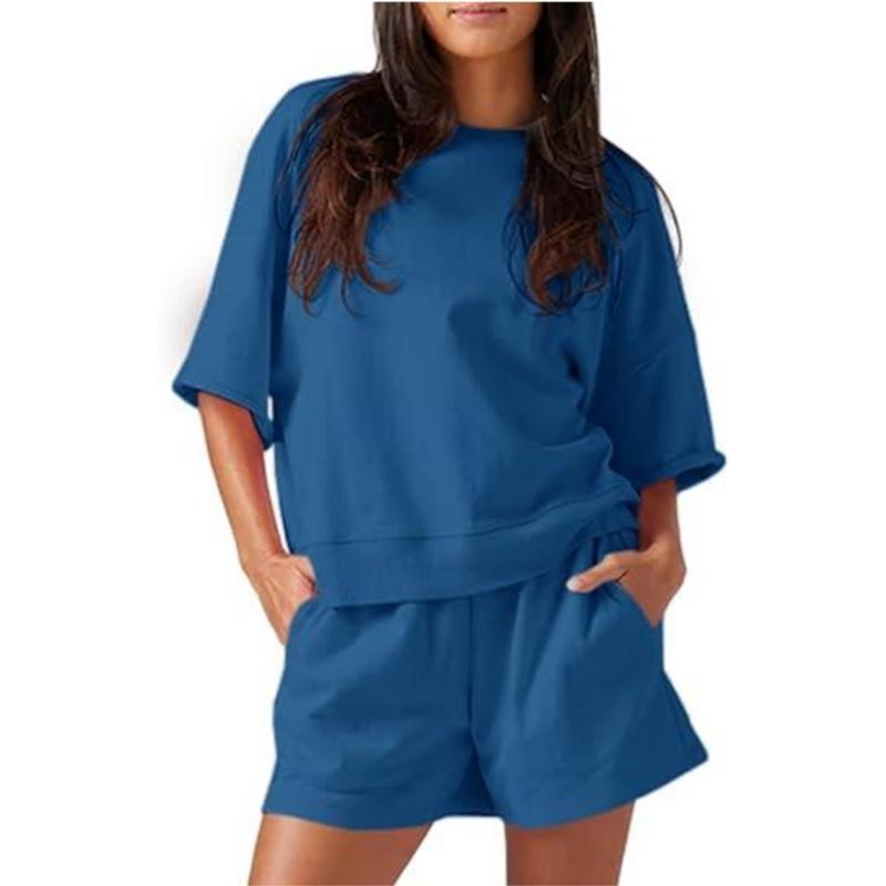 Women's 2-Piece Casual Tracksuit Set – Oversized Cropped Sweatshirt & High Waist Running Shorts