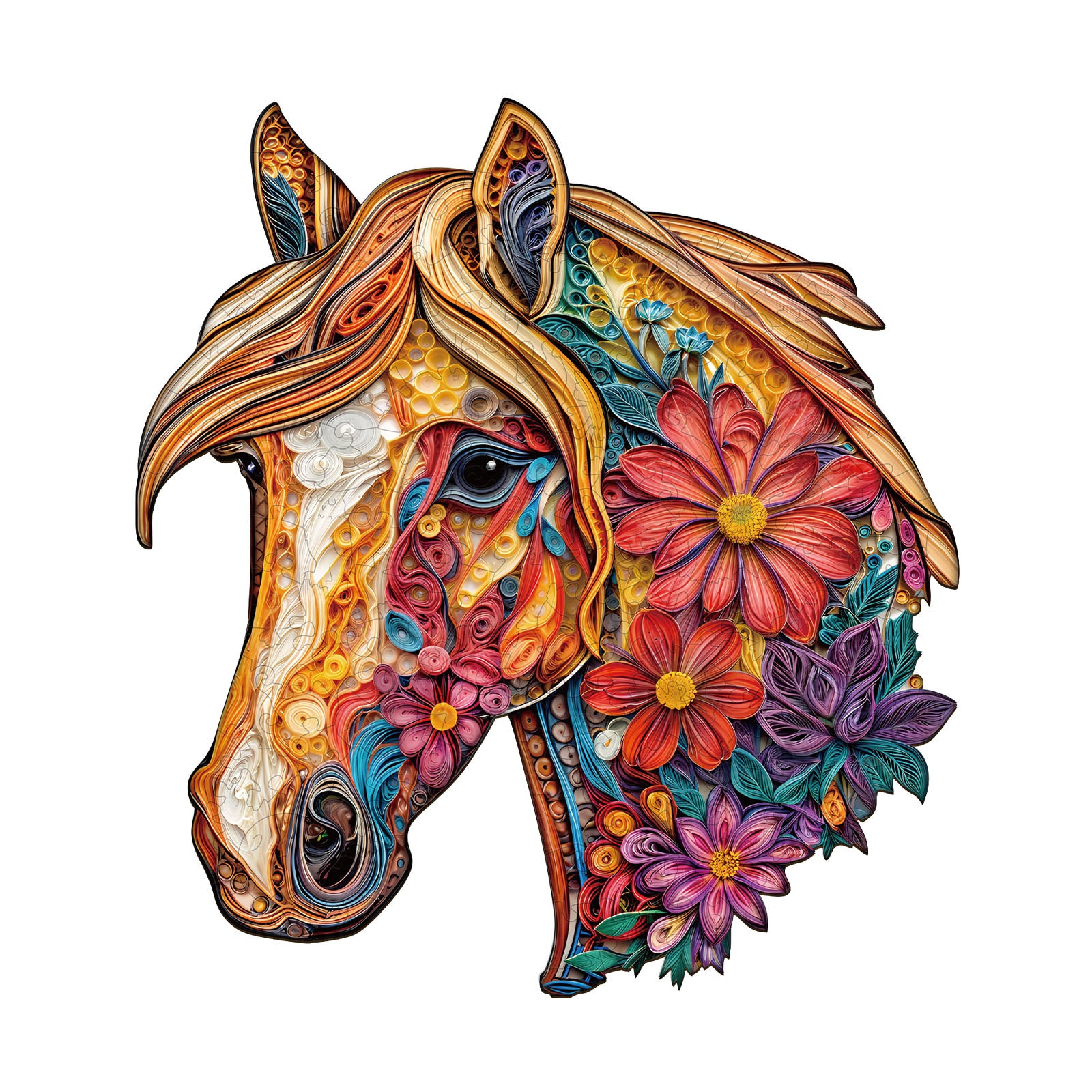 Floral Horse Wooden Jigsaw Puzzle