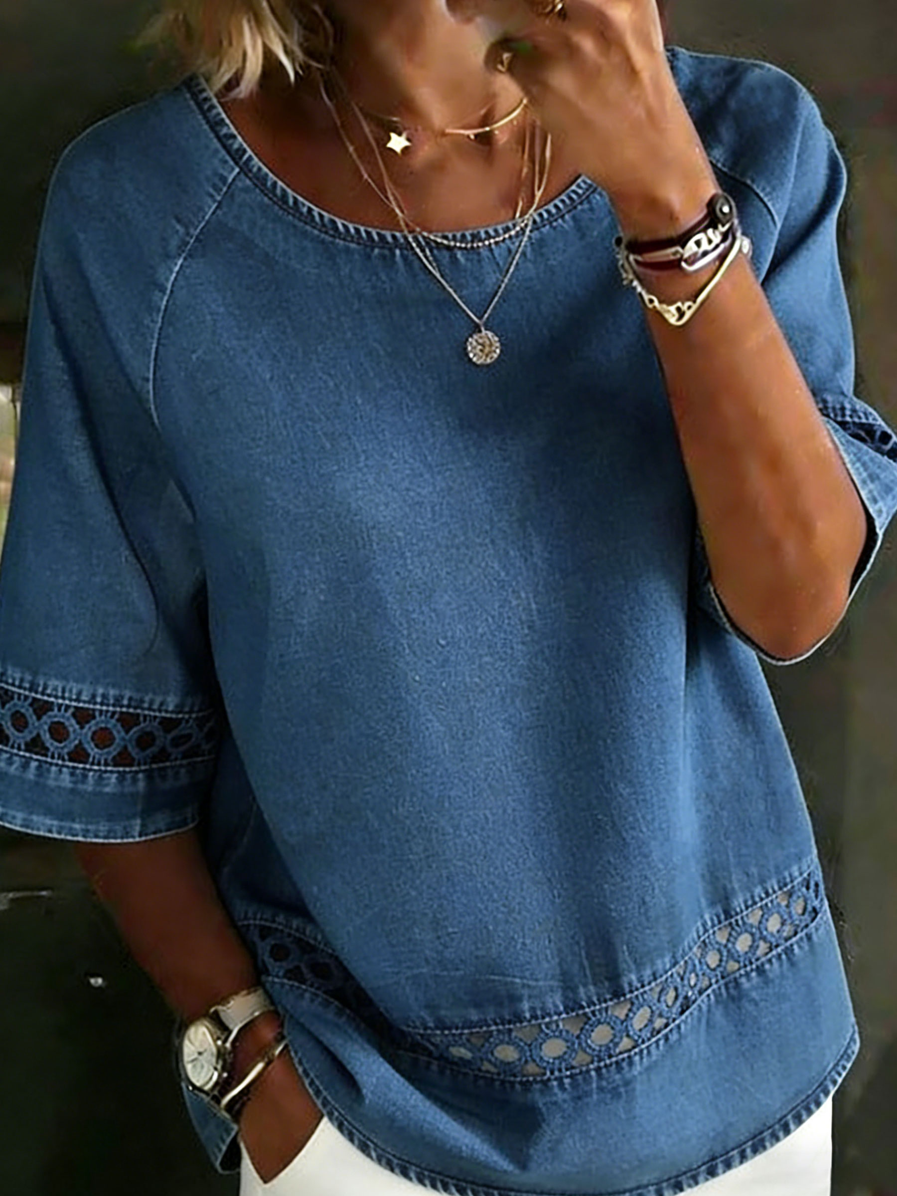 Women's Solid Color Casual Loose Denim Shirt