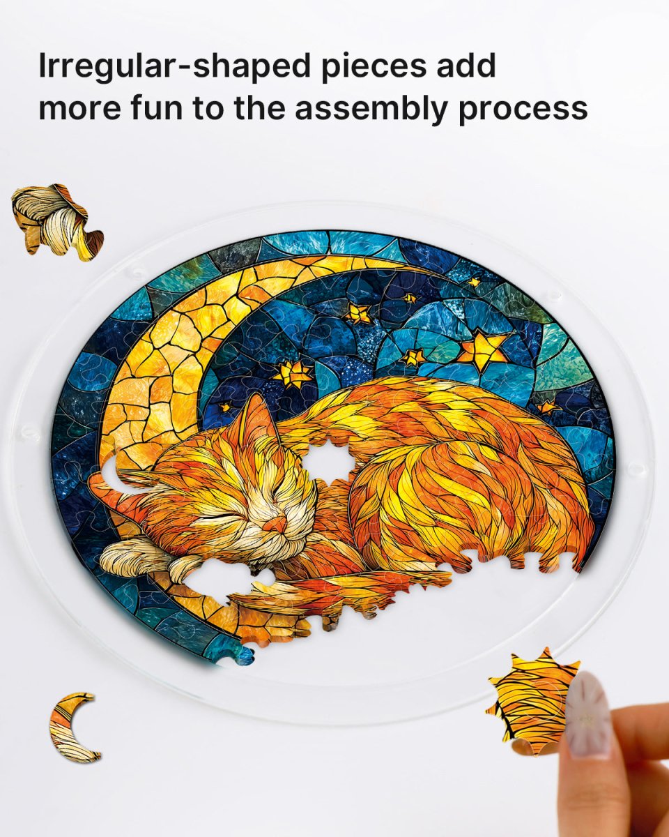 Acrylic Jigsaw Puzzle Suncatcher - Starry Moon Cat