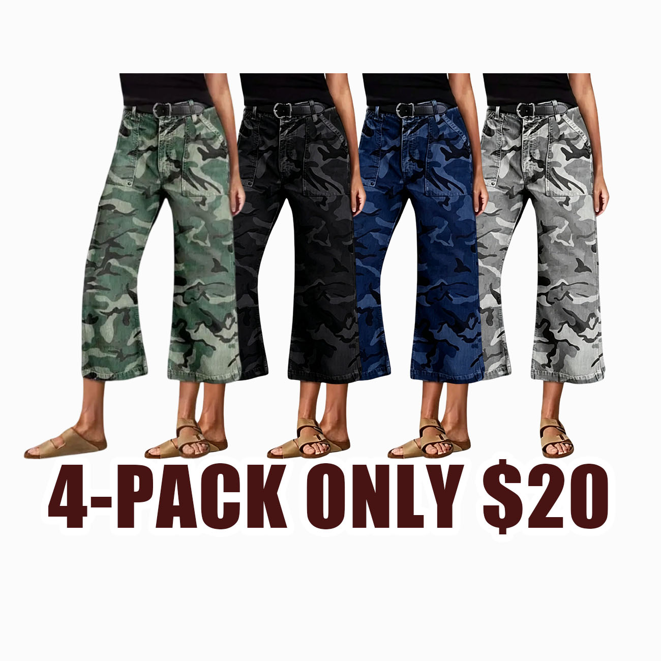 Stretchy Camo Print Mid Waist Straight Leg Capri Pants Summer Vibes