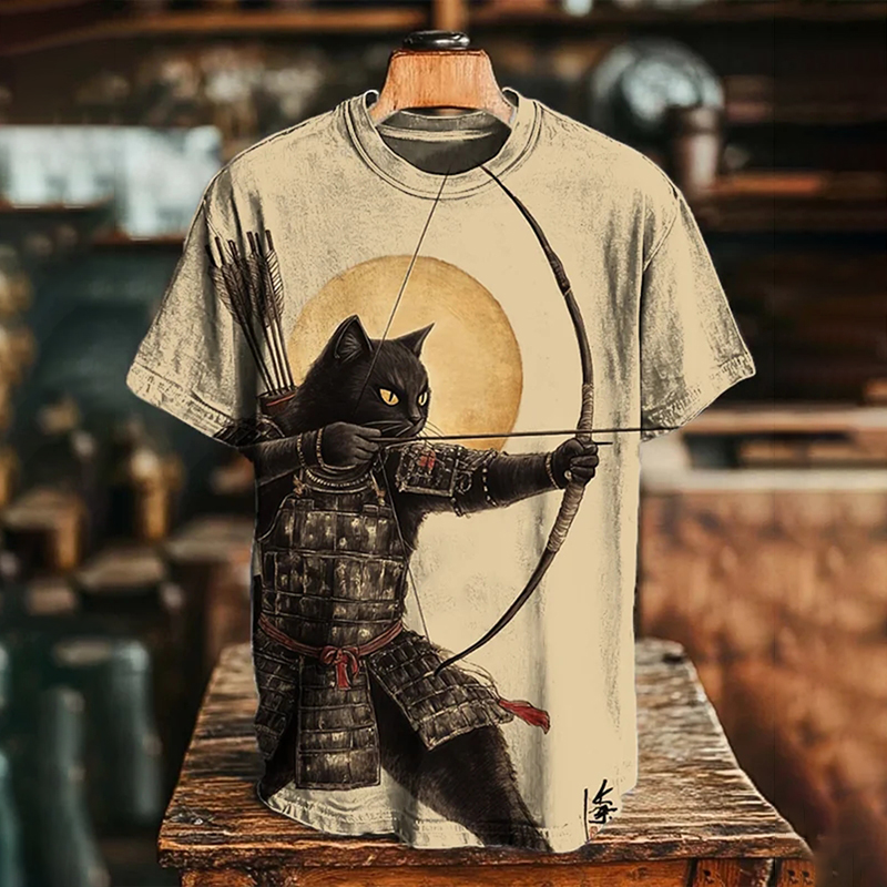Men's Shooting Arrows Black Cat Art Print Casual T-shirt