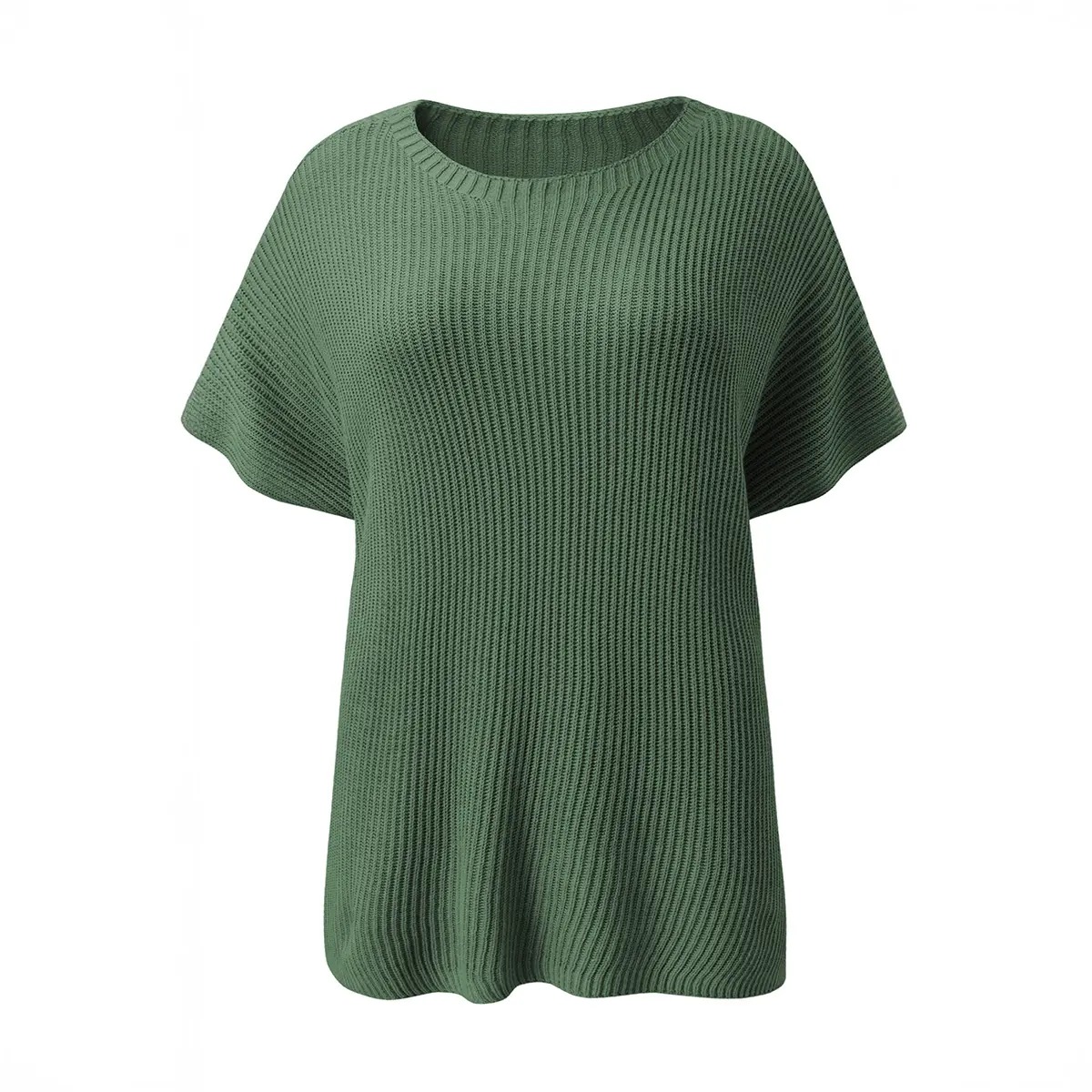 Women’s Crew Neck Short Sleeve Pullover 2026 Spring/Summer Oversized Cozy Ribbed Knit Top