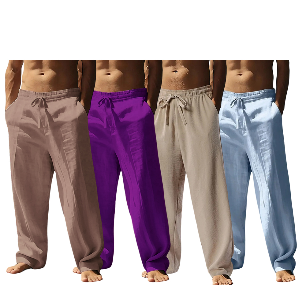 Men's casual trousers, smooth to the touch, solid color, straight leg style