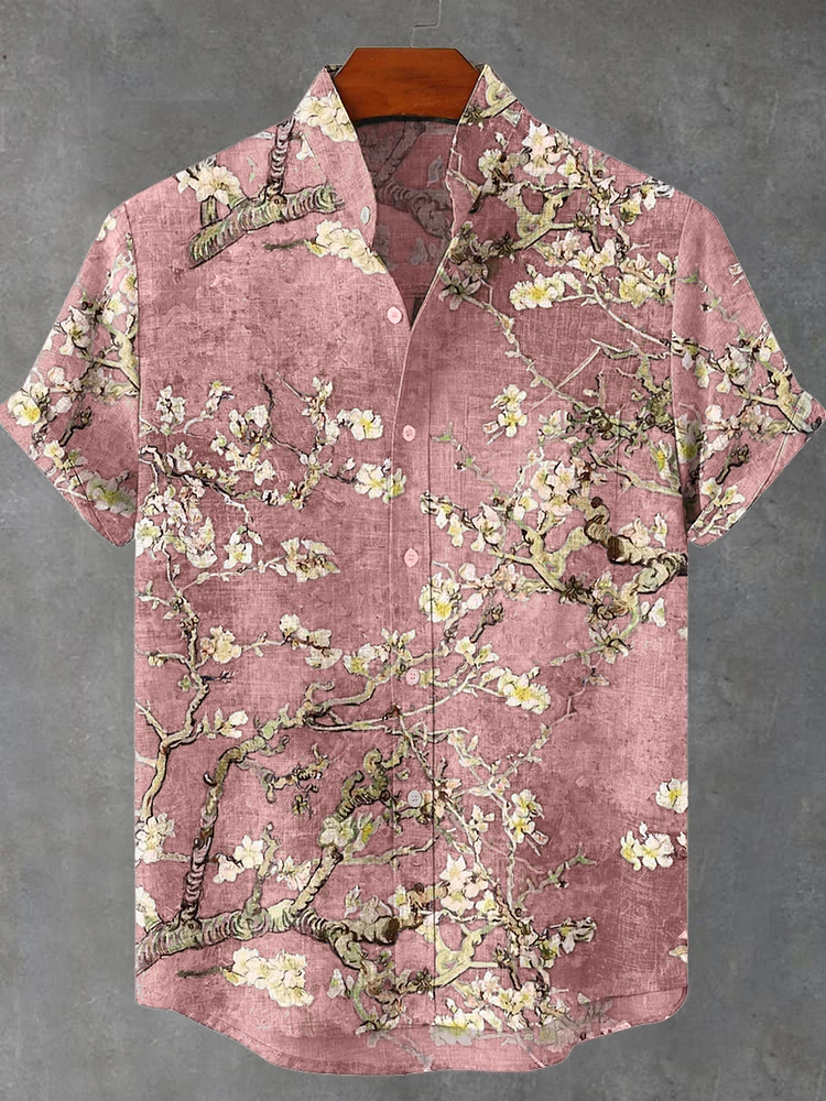 Vintage White Art Florets Print Casual Cotton Shirt