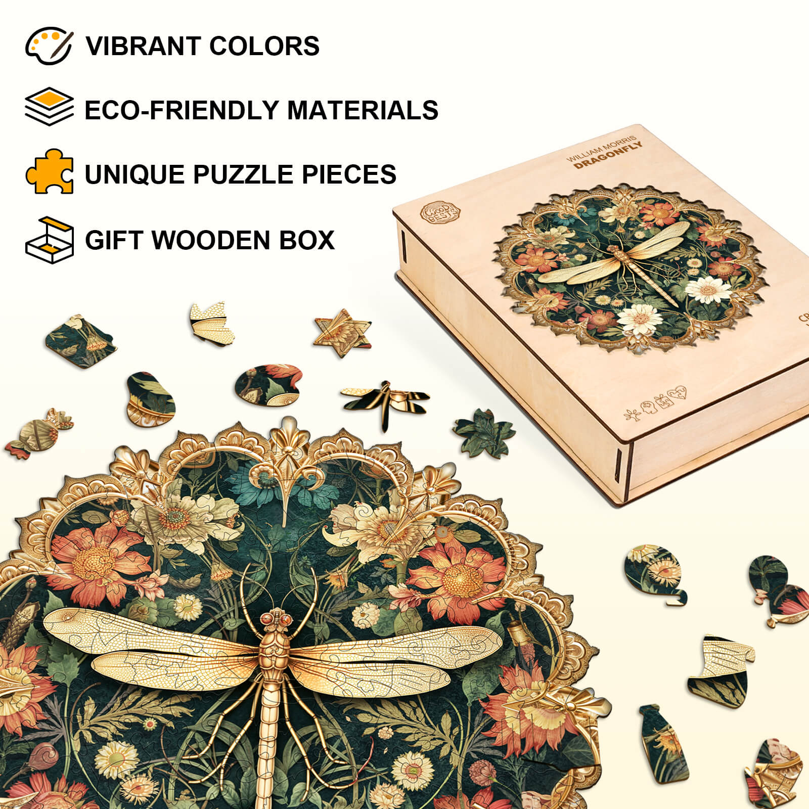 William Morris dragonfly Wooden Jigsaw Puzzle