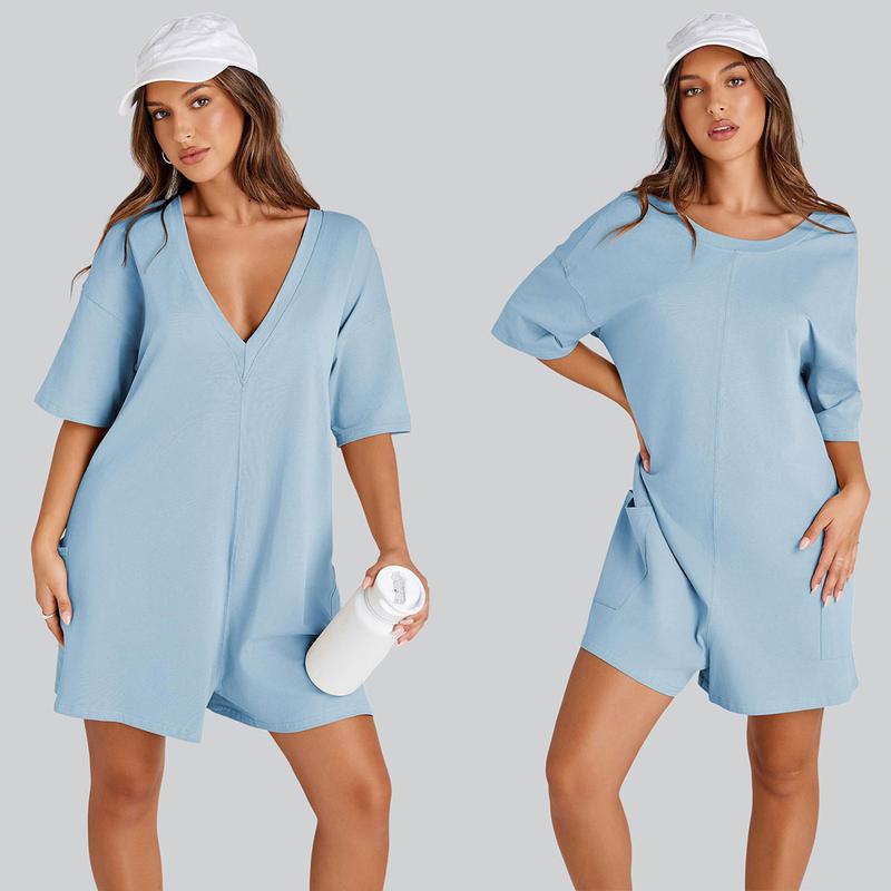 Women’s Oversized Athletic Jumpsuit – Casual Romper Overall, Workout Tee Hot Short Romper (Plus Size Available)