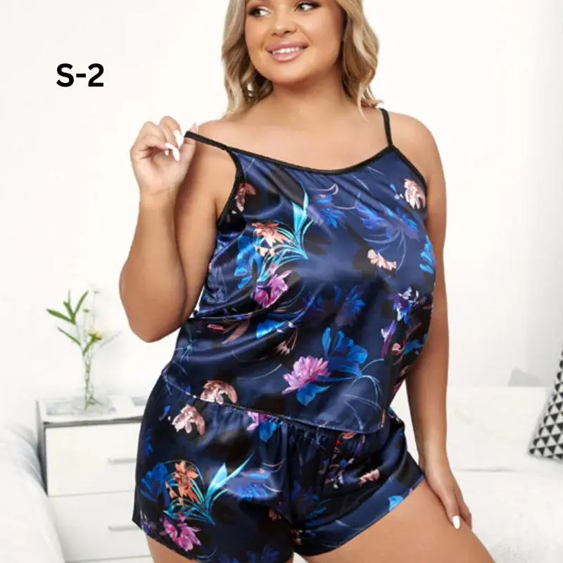 Plus Size Round Neck Sleeveless Pajamas Set For Women