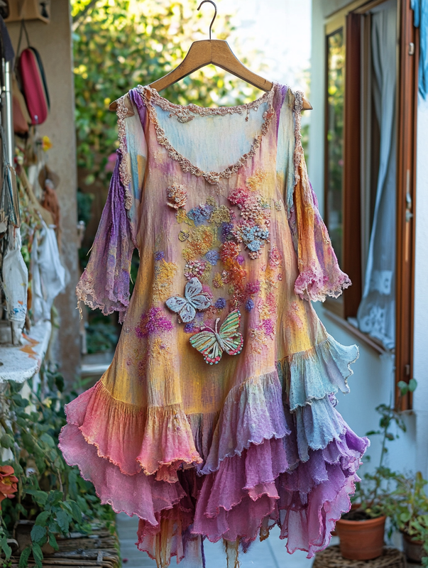Summer Rainbow Lace Patchwork Dress da34