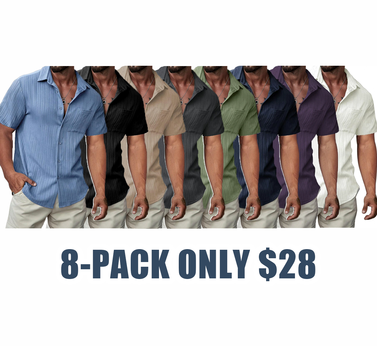 Men's Casual Short-Sleeve Hawaiian Shirt - Textured Button-Down Beach Shirt with Pocket for Summer