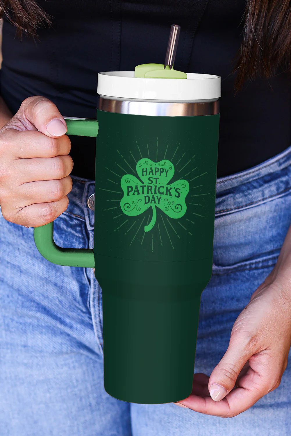Dark Green HAPPY ST PATRICKS DAY Clover Printed Tumbler 40oz