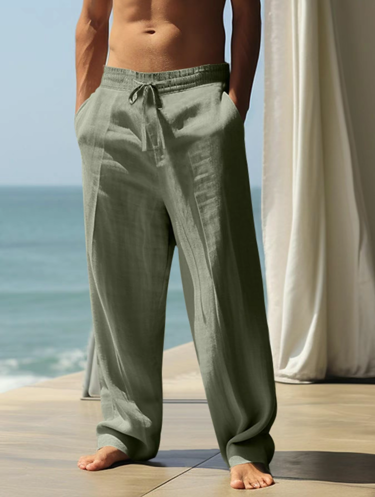 Men's Cotton Linen Straight-Leg Pants – Casual, Lightweight, Comfy Beach Trousers for Summer Daily Wear
