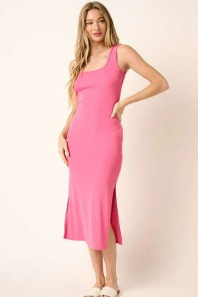Side Slit Wide Strap Midi Tank Dress