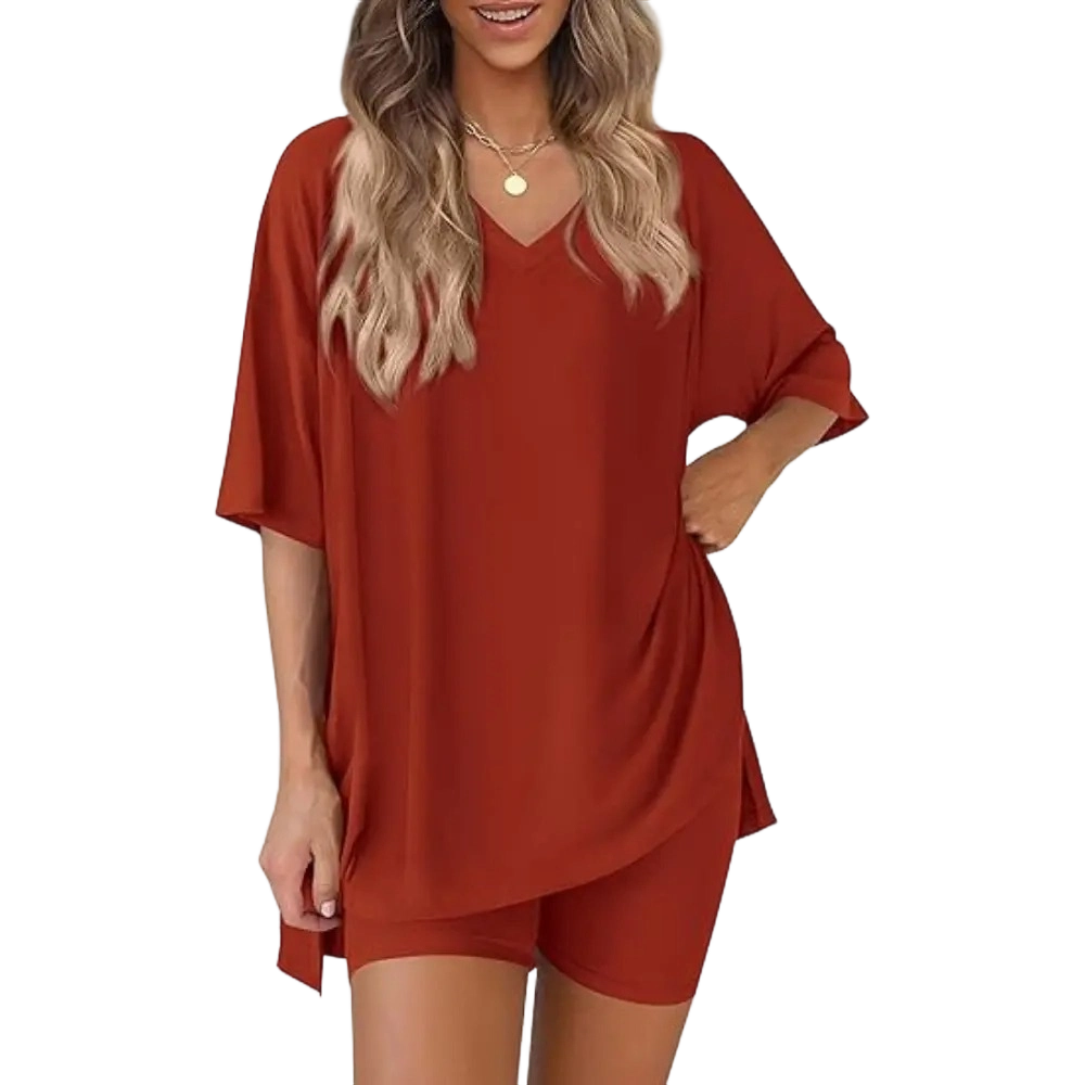 V Neck 2 Piece Sets for Women Summer Lounge Short Set