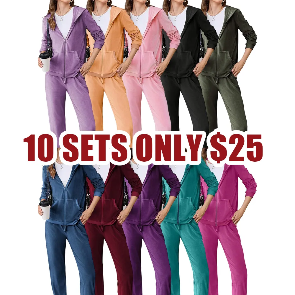Women’s Velour Tracksuit Set – Zip Hoodie & Jogger Pants