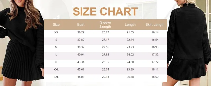 Women's 2 Piece Outfits 2025 Long Sleeve Mock Neck Ribbed Sweaters And Mini Skirt Two Piece Sets