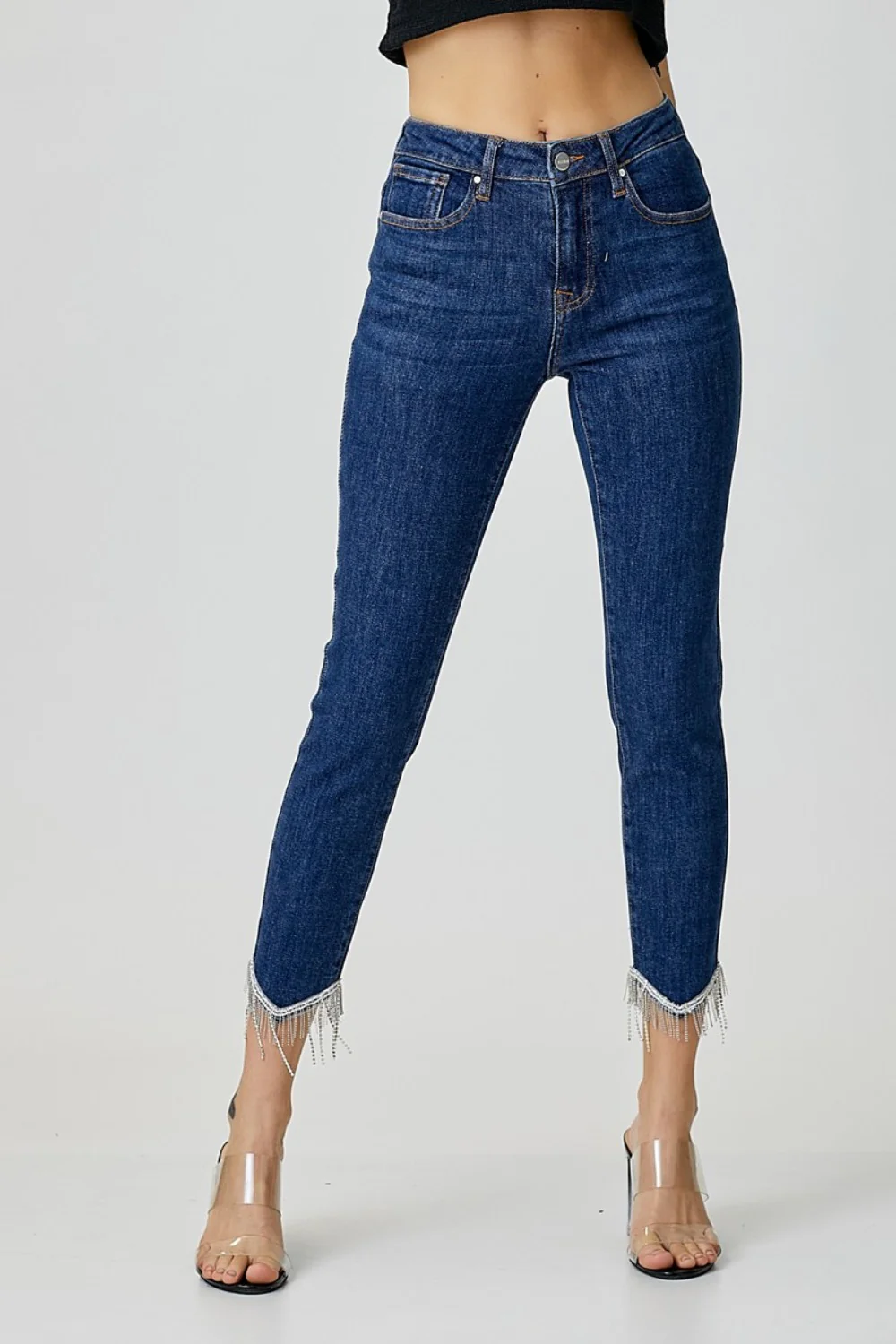 Full Size Embellished Mid Rise Crop Skinny Jeans