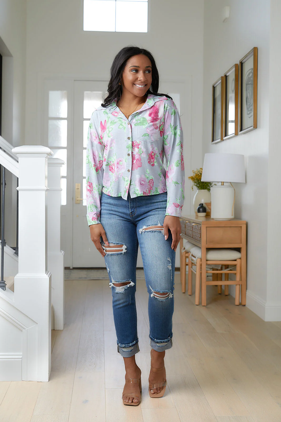 High Rise Distressed Straight Jeans