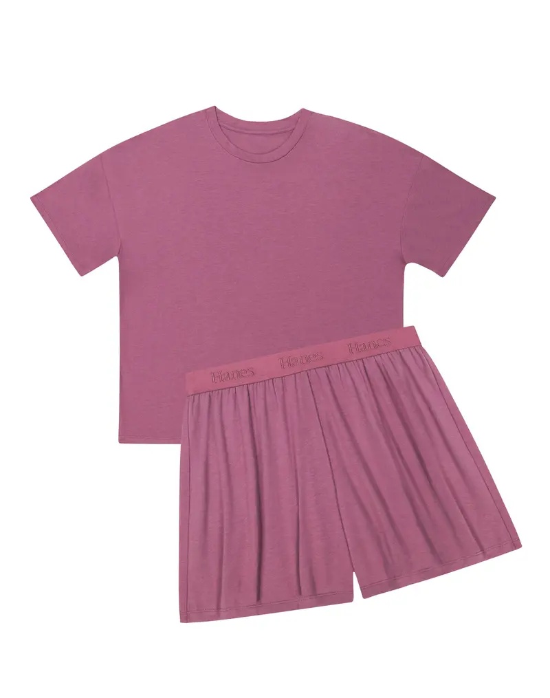 Hanes Originals 2 Piece Lounge Set Comfywear Supersoft Boxy T-shirt & Sleep Shorts Loungewear Women's Comfortable Fit Soft Stretch Fabric Breathable Hla202