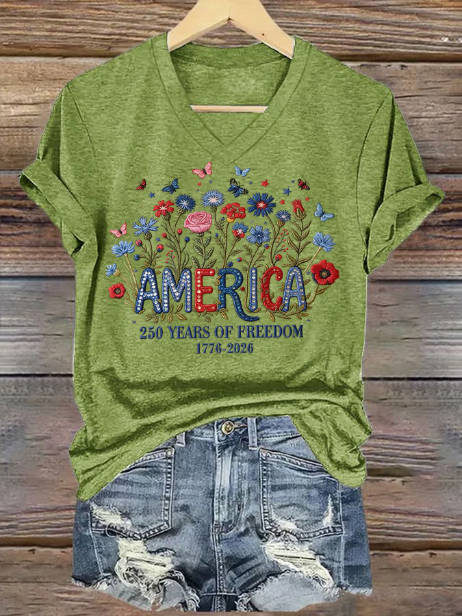 Women's casual retro American 250th Print T-shirt