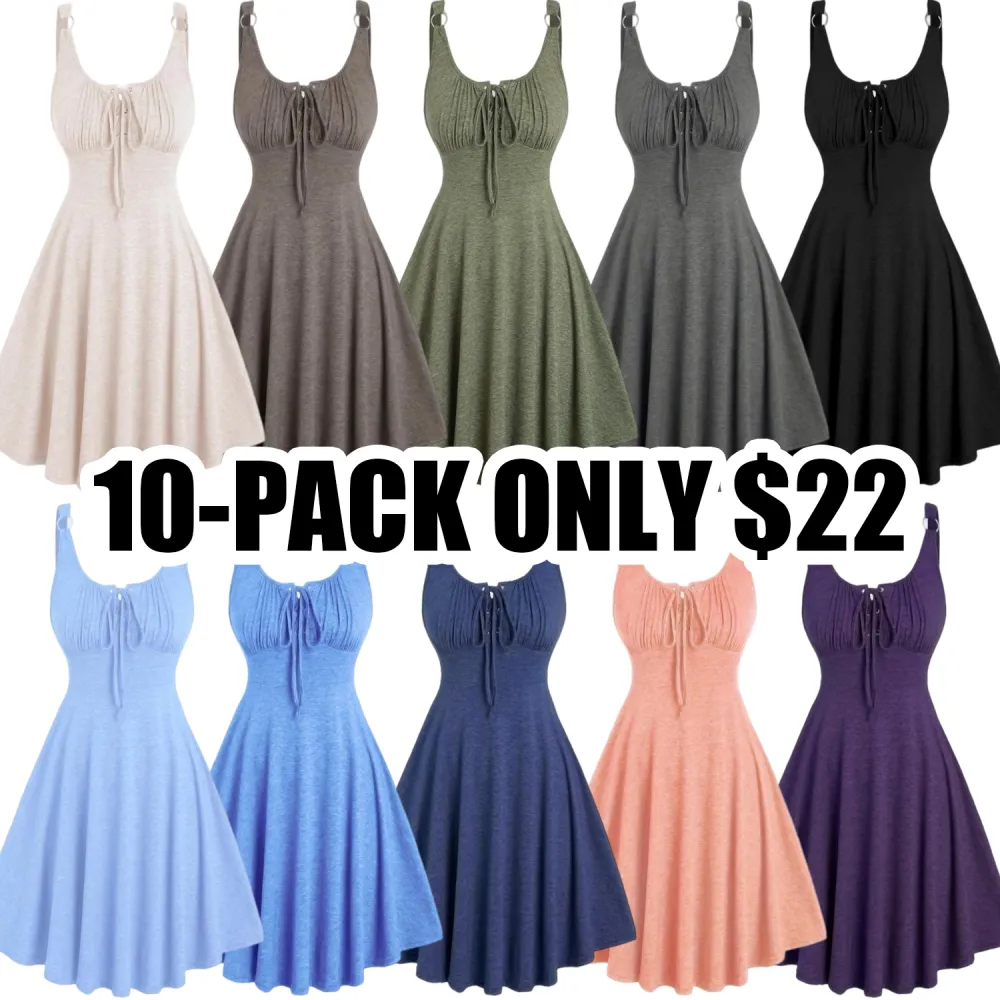 Women's Lace-Up A-Line Tank Dress – Casual Sleeveless O-Ring Summer Dress for Daily & Vacation Wear