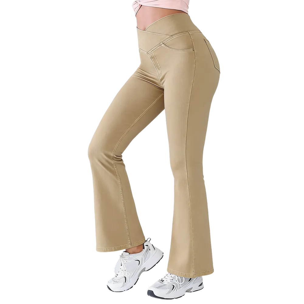 High-Waisted Bootcut Flare Jeans with Crossover Waist