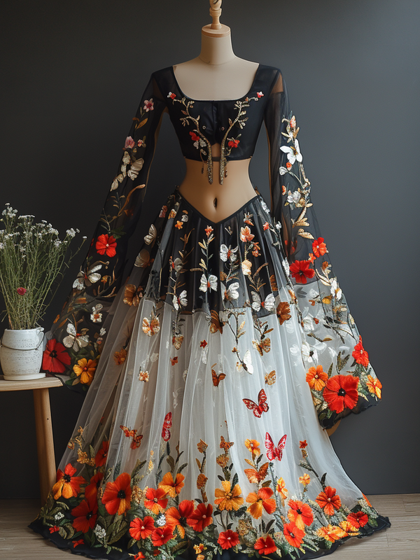 Holiday handmade gradient top + skirt two-piece set c5d7