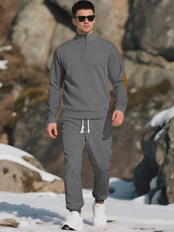 Mens Knitted Half-Placket Sweatshirt with Contrast Elbow Patches