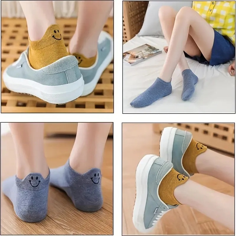 Kawaii Women's Embroidered Ankle Socks 10 Pairs Cotton Ruffled Edge Breathable Soft Stretchy Low Cut Pastel Colors for Casual Lightweight Aesthetic Maternity Bridal Womenswear Outfits Feminine