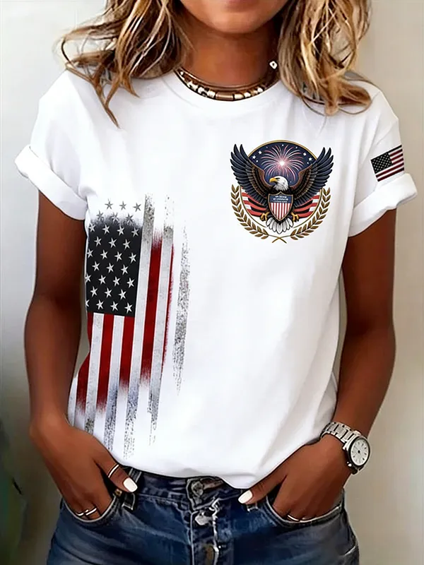 Ladies' Leisure 250Th Anniversary National Day Celebration Round Neck Short Sleeved T-Shirt