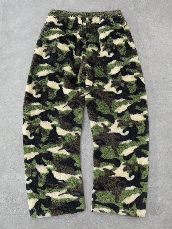 Unisex Leopard Print Fleece Pants, Soft Rabbit Fur Fabric, Fall Winter Warm Comfort, Street Hip Hop Style, Daily & Outdoor Wear