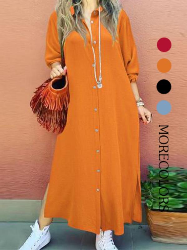 Women's Plain Button Shirt Collar Long Sleeve Dress, Casual Fashion Collared Long Dress for Daily Outdoor Wear, Women Dress for Spring & Summer, Classy Modest Dresses, Womenswear