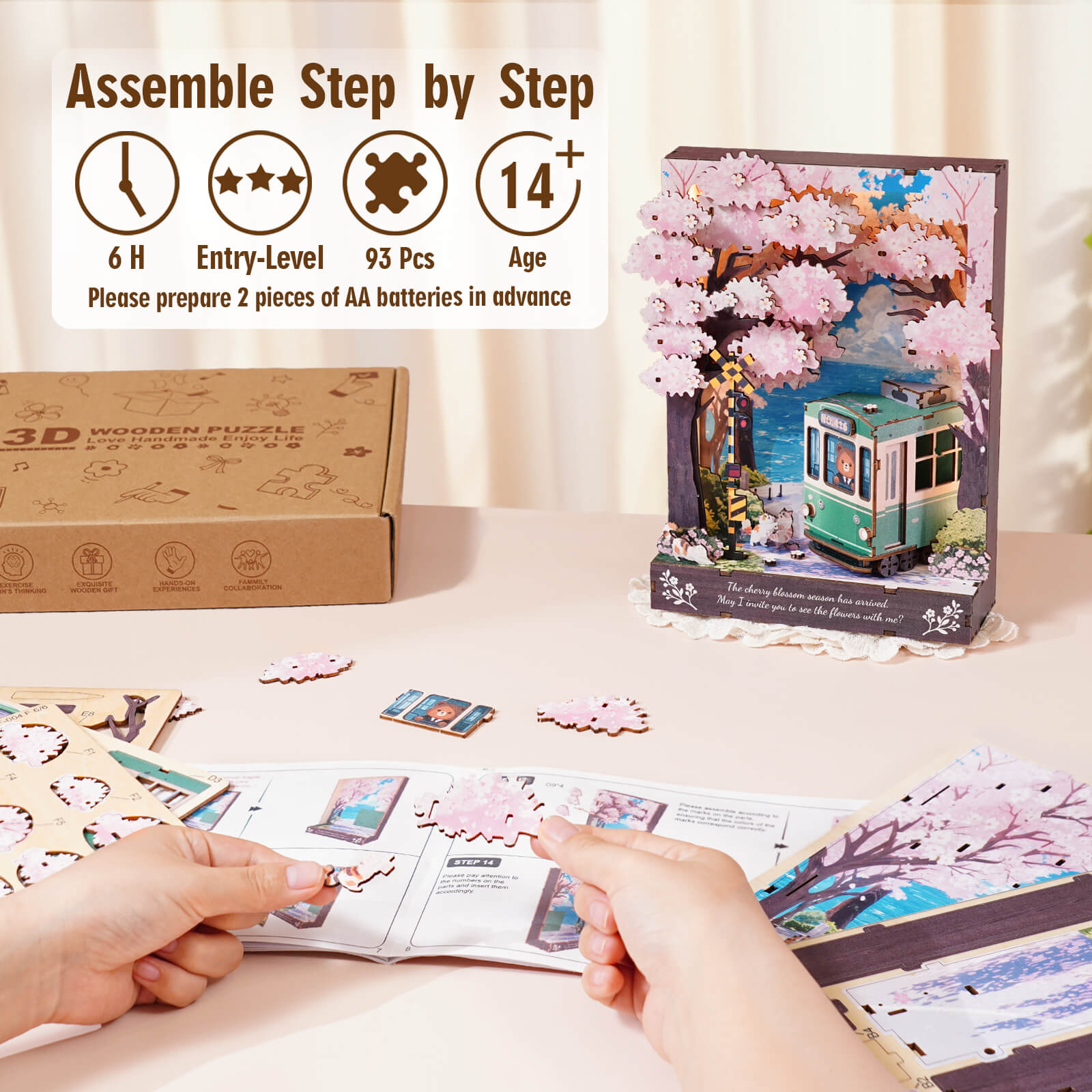 Sakura Rendezvous – DIY Wooden Painting, 3D Puzzle Craft Kit