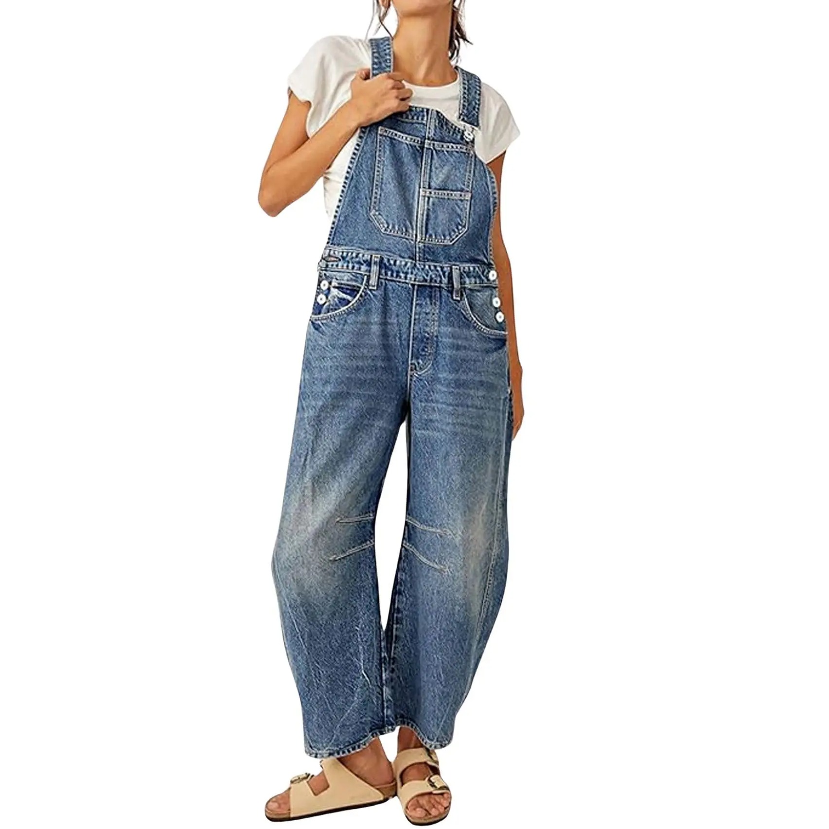 Women's Y2K Wide-Leg Denim Overalls