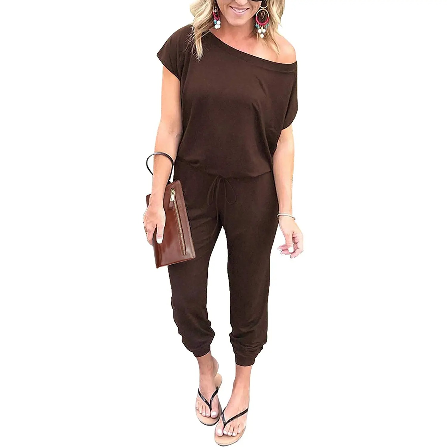 Off-Shoulder Jumpsuit for Women - Casual Loose Fit Romper